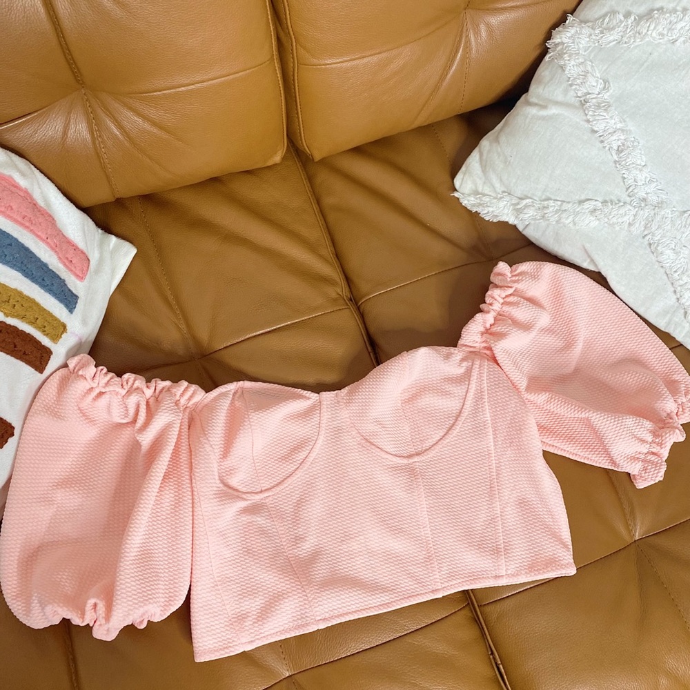 Pink Puffy Sleeve Corset Inspired Crop Top